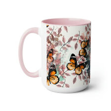 Butterfly Mug, Two-Tone Coffee Mugs, 15oz, Mother's Day Mug, Flower Mug, Nature