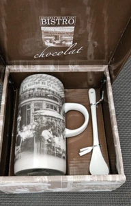 RARE Gourmet de Village Le Bistro de la Gare Hot Chocolate Mug IN BOX w/ SPOON! - Picture 1 of 11