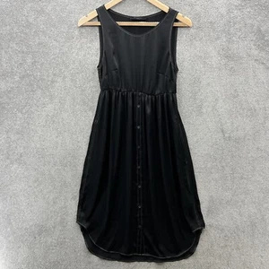 All Saints Kleid Damen klein schwarz Satin ärmellos geknöpft weiche Falten Midi - Bild 1 von 11
