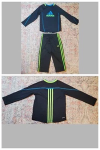 Adidas Boys 2 Piece Black/Green Matching Pants/Pullover Shirt Set-Sz Youth 4-EUC - Picture 1 of 15