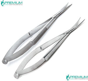2 Pcs Micro Curved Straight Eye Scissor 4.5" Castroviejo Surgery Ophthalmics