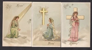 Religion Faith Hope & Charity x3 embossed unused c1900s postcards - Picture 1 of 2