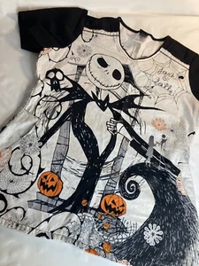 Vintage Disney X The Nightmare Before Christmas Scrub Top Womens Multicolor M - Picture 1 of 5