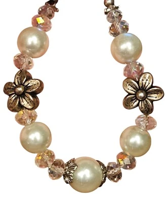 PAPARAZZI Pulsera de Perlas Imitadas Metal Flores Elastizado Tono Dorado Joyería 8"L Foto 1 de 4