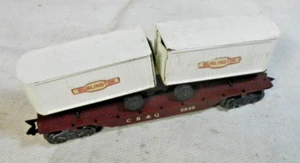 MARX - CB&Q 5545 Flat Car w/ Pair of white tin Burlington Trailers - O Gauge - Picture 1 of 10