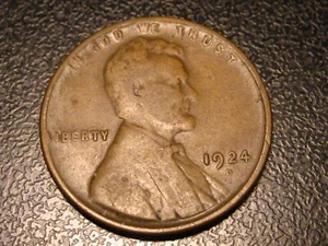 1924-D Lincoln Head Cent VG ERROR NO BOTTOM BASE ON L IN LIBERTY LOOKS LIKE I - Picture 1 of 4