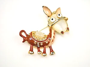 brown enamel donkey brooch pin gold-tone mule brooches pendant Fashion Jewelry - Picture 1 of 5