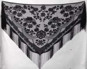 Heritage Lace Shawl Wrap Black 82 x 36 Victorian Style Fringed Prom Beach - Picture 1 of 5