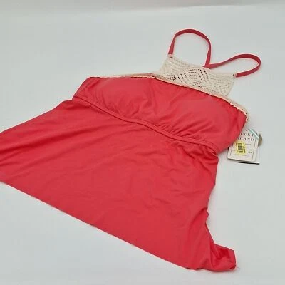 Camiseta Tankini Lucky Brand Para Mujer Copa D Crochet Encaje Cuello Alto Natación Coral Foto 1 de 4