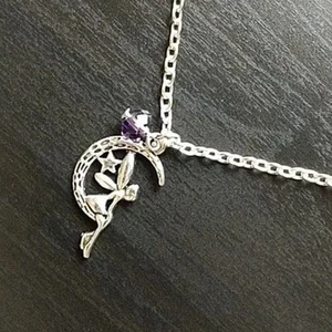 Cavigliera, Argento Fata Luna Perla Viola 12" Nuova Vecchio Stock Gioielli Moda - Foto 1 di 4