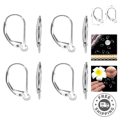 8 Pairs Polished 925 Sterling Silver Leverback Hooks - Easy DIY Jewelry Making - Image 1 of 4
