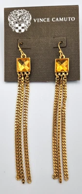 Pendientes colgantes Vince Camuto X6301 Clearview pirámide tono dorado con pasador y flecos Foto 1 de 4