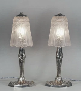 GAUTHIER EJG : pair of FRENCH 1930 ART DECO LAMPS ....... lamp muller era France - Picture 1 of 10