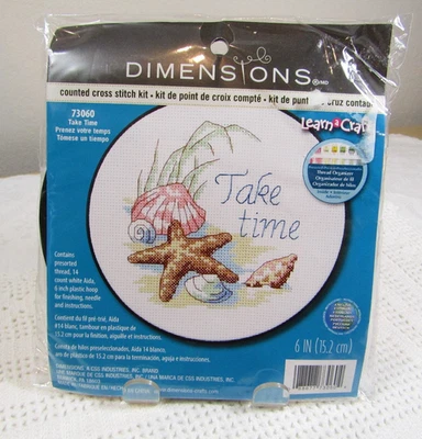DIMENSIONS Counted Cross Stitch Kit  73030 TAKE TIME - Beach Ocean Shell 6" - Image 1 of 4