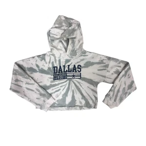 NFL Dallas Cowboys Girls Gray, White Tie Dye Cropped Hooded Sweatshirt, (L) - Picture 1 of 4