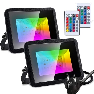 LED Strahler RGB mit Fernbedienung Stecker Fluter Bunt Scheinwerfer Gärten NEU - Bild 1 von 4