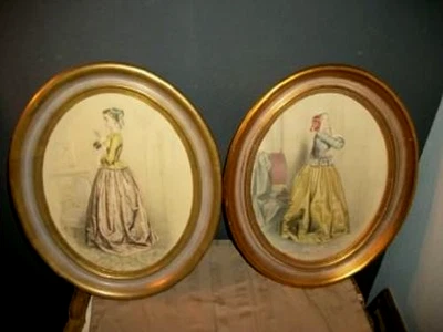 Cottagecore italienische Florentiner Freanch Mode Damen Drucke Godey vergoldet Holz Lg - Bild 1 von 4