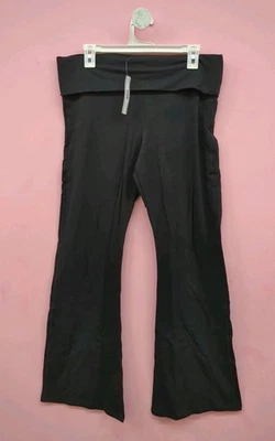 Victoria Secret Pink All Day Cotton Foldover Flare Oversized Leggings XL Black - Image 1 of 4