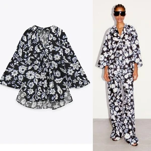 Zara Blouse Linen/Viscose, with Floral Print Size M 170/88 cm - Picture 1 of 18