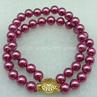 2 Rows 8mm South Sea Rose Red Shell Pearl Round Beads Bracelet 7.5''