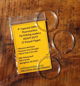 Set of 3 Hand Tied, 100% FLUOROCARBON tapered HEAVY DUTY Fly Fishing Leaders - Picture 1 of 8