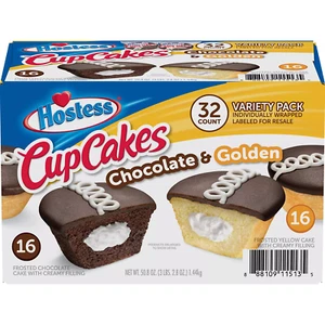 HOSTESS GOLDEN, CHOCOLATE CUPCAKES VARIETY PACK, INDIVIDUALLY WRAP (32 CUPCAKES) - Picture 1 of 5