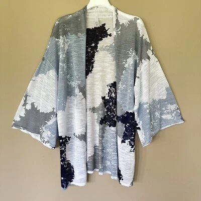 Cárdigan Kimono Marla Wynn Mujer XL Lagenlook Plumero Playa Náutico Azul Blanco Foto 1 de 4