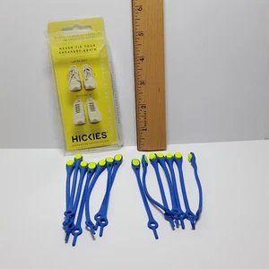 HICKIES No Tie Shoe Elastic Lacing System BLUE & FLORESCENT YELLOW Pack 14 Laces - Picture 1 of 7