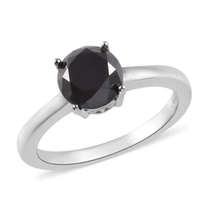 AAA Lab Created Round Fancy Black Diamond Prong Solid Solitaire Engagement Ring - Picture 1 of 6