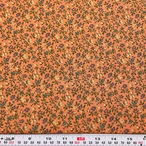 Teal & Purple Florals on Coral David Textiles Cotton Fabric by the HALF YARD - Picture 1 of 2
