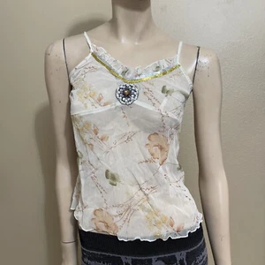 Women’s Ivory Floral Polyester Casual Opened Beaded Sheer Sample Size M Top - Picture 1 of 12