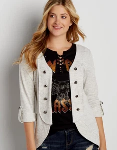 Maurices Open Front Button Military Jacket Knit Cardigan Women's Small Lt Gray - Picture 1 of 14