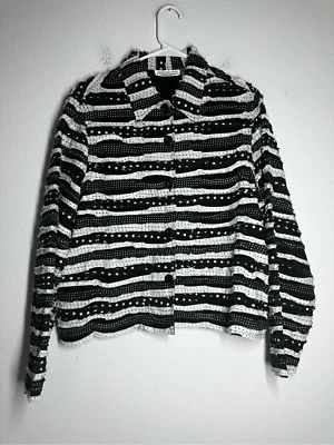 Camisa Blazer New Direction Bohemia Para Mujer Algodón Negro Blanco Retazos Talla L Foto 1 de 4