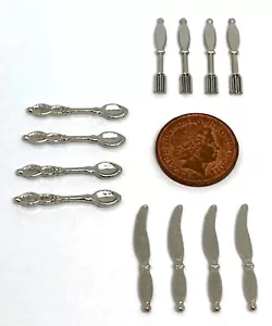 Puppenhaus Metall Besteckset 12 Teile Silber Tumdee 1:12 Maßstab Miniatur KFSW - Bild 1 von 7
