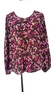 J. Jill Gr. MP Damen Langarm halbtransparent leichtes Oberteil geblümt 100% Seide - Bild 1 von 7