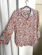 Ezra Women Top Size Large White Fun Colorful Floral Button Up 3/4 Sleeve Blouse