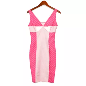 Vtg CHRISTIAN DIOR GALLIANO Pink Stripe Sheath Dress Y2K Barbie Preppy 38-40 6-8 - Picture 1 of 6