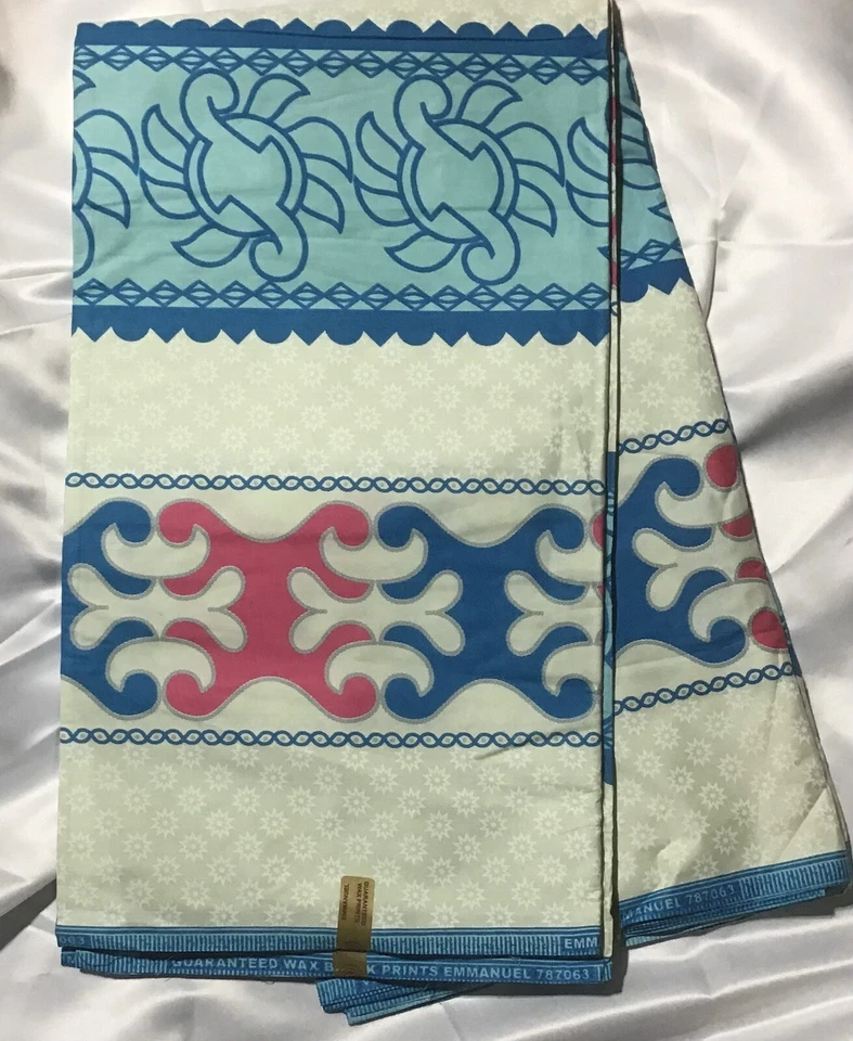 Tela estampada africana, turquesa, rosa, blanco, tortugas Foto 1 de 1