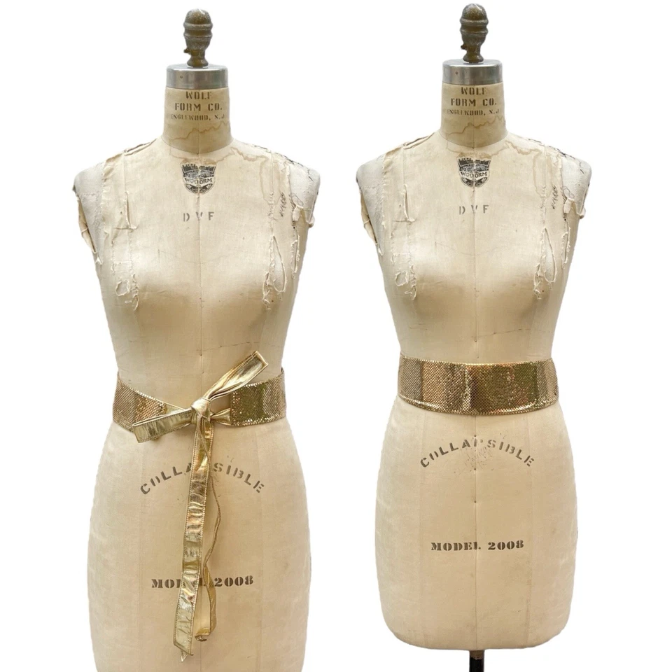 Cinturón corbata de cuero de malla metálica dorada vintage Whiting & Davis para mujer SM/MED Foto 1 de 4