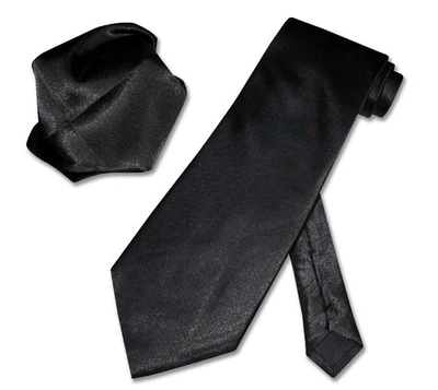 Conjunto de pañuelo de corbata de cuello de color NEGRO liso a juego para hombre Foto 1 de 2