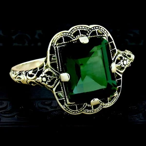 CLASSIC ART DECO STYLE 3 CT GREEN QUARTZ 925 STERLING SILVER RING #1150 - Picture 1 of 3