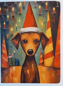 Christmas funny card - a dog with a red hat        #CH860 - Picture 1 of 1