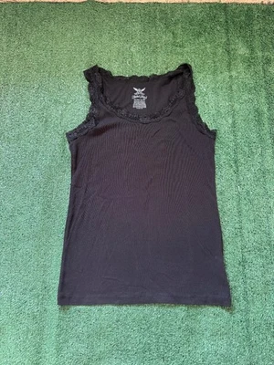 Faded Glory Black Lace Trim Tank Top Women's XL Cute Fairy Coquette Cottage - Image 1 of 4