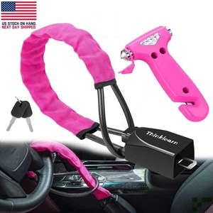 Pink Steering Wheel Lock Car Anti-Theft Device + Safety Hammer Universal Fit SUV - Foto 1 di 7