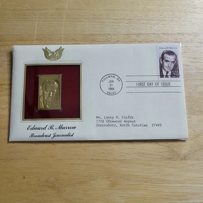 Edward R. Murrow Broadcast Journalist 22kt Gold Replica Stamp 1st Day w/card - Image 1 of 4