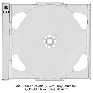200 Clear Double (2 CDs) Tray for FOLD-OUT 10.4mm Jewel Case 2 Discs Tray Only - Afbeelding 1 van 12