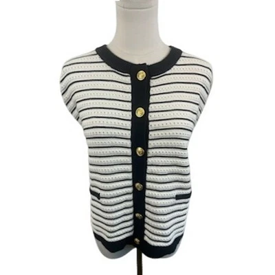 NWT Rag & Bone New York Evelyn Stripe Black Ivory Sweater Vest Size Large $348 - Image 1 of 4