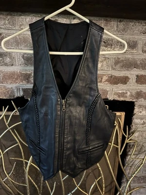 Chaleco de moto Leather Gallery para mujer talla 16 cuero negro sin mangas cremallera completa Foto 1 de 4
