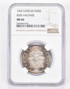 MS66 1963 Vatican 500 Lire Silver - Sede Vacante - NGC - INSANE Tone *8871 - Picture 1 of 3