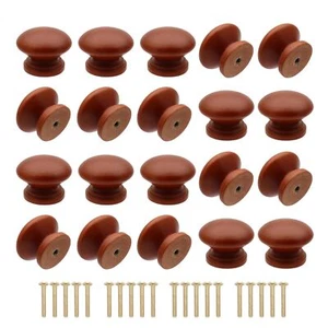 20PCS Wood Cabinet Knobs 1.3"x1" Brown Mushroom Shape with Screws for Furniture - Picture 1 of 6